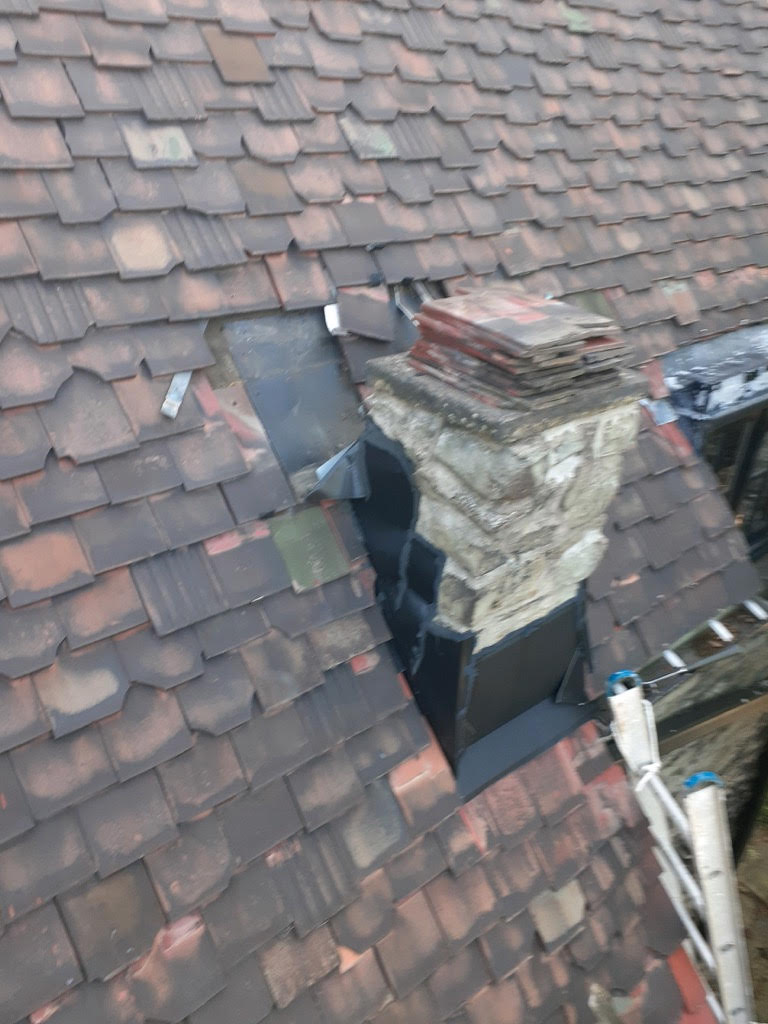 Copper Chimney Flashing Clay Tile Roof Before